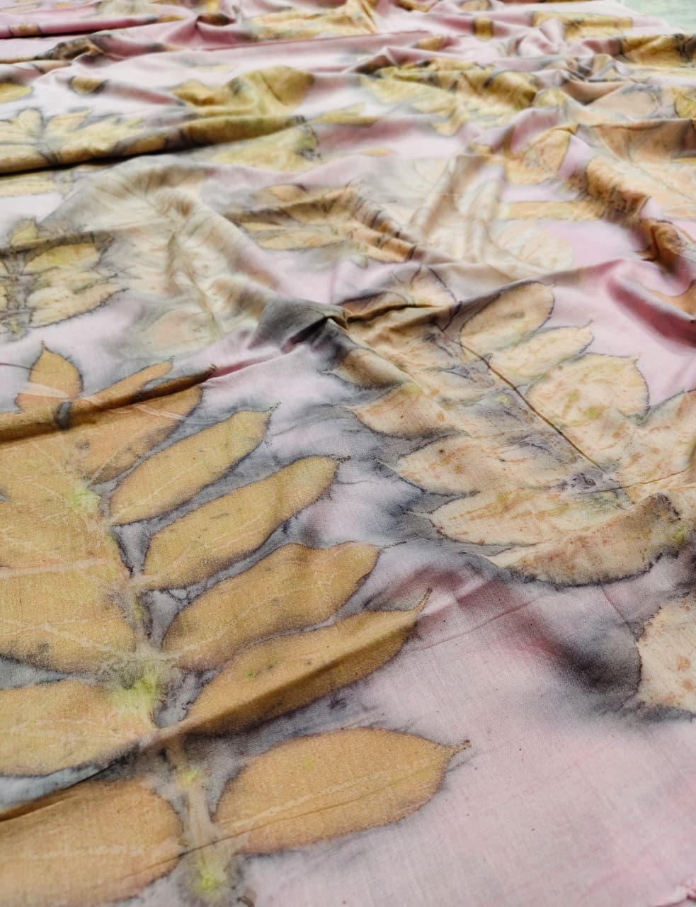 Organic Cotton Handloom Eco Print Saree-Pink