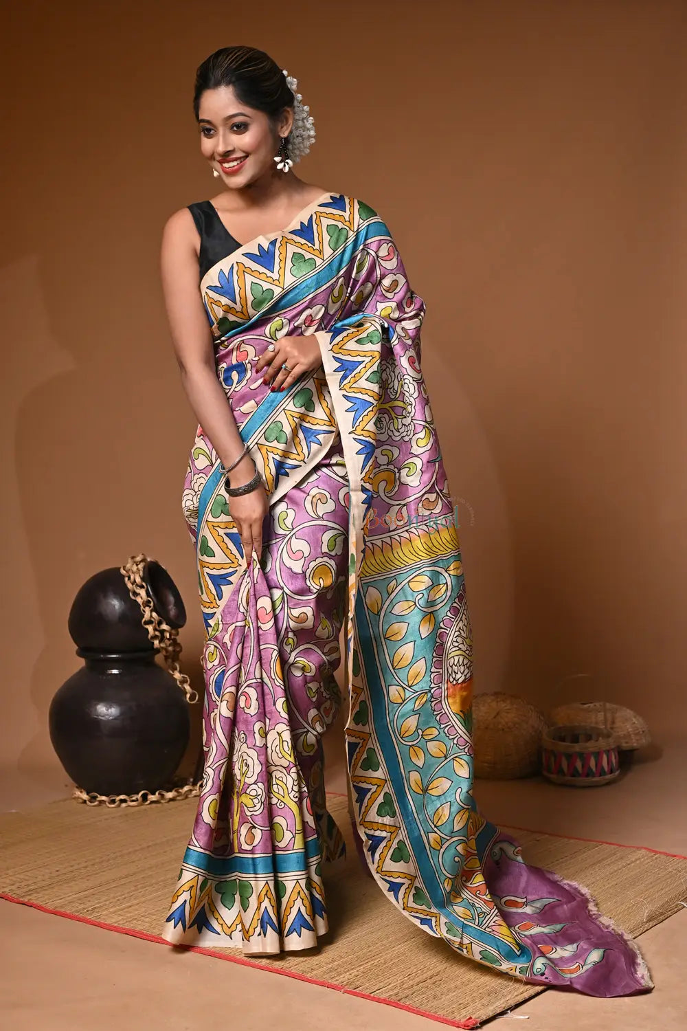 Desi Gachi by Gachi Tassor Hand Paint Kalamkari Saree