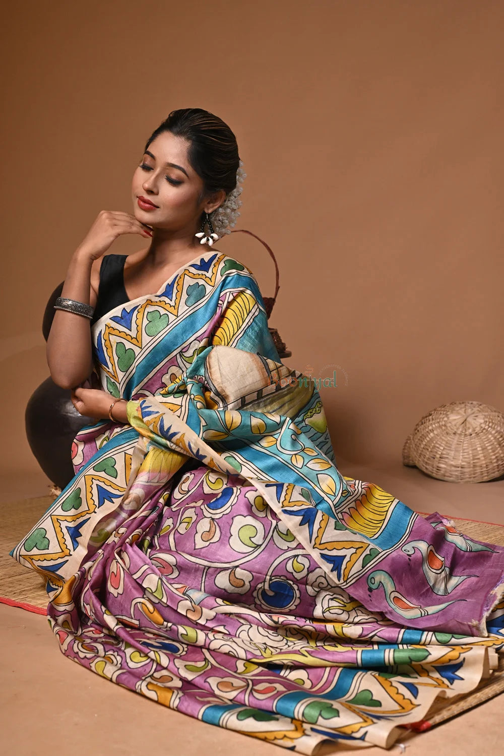 Desi Gachi by Gachi Tassor Hand Paint Kalamkari Saree
