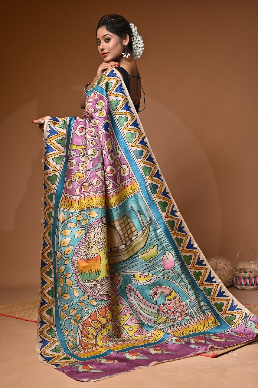 Desi Gachi by Gachi Tassor Hand Paint Kalamkari Saree