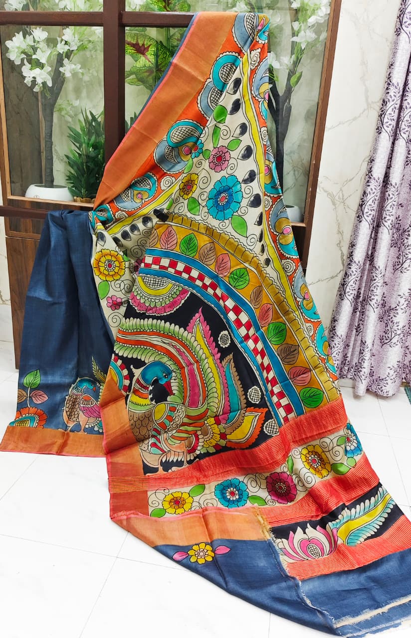 Hand-Painted Kalamkari Tussar Silk Saree | Exclusive Artisan-Crafted Design