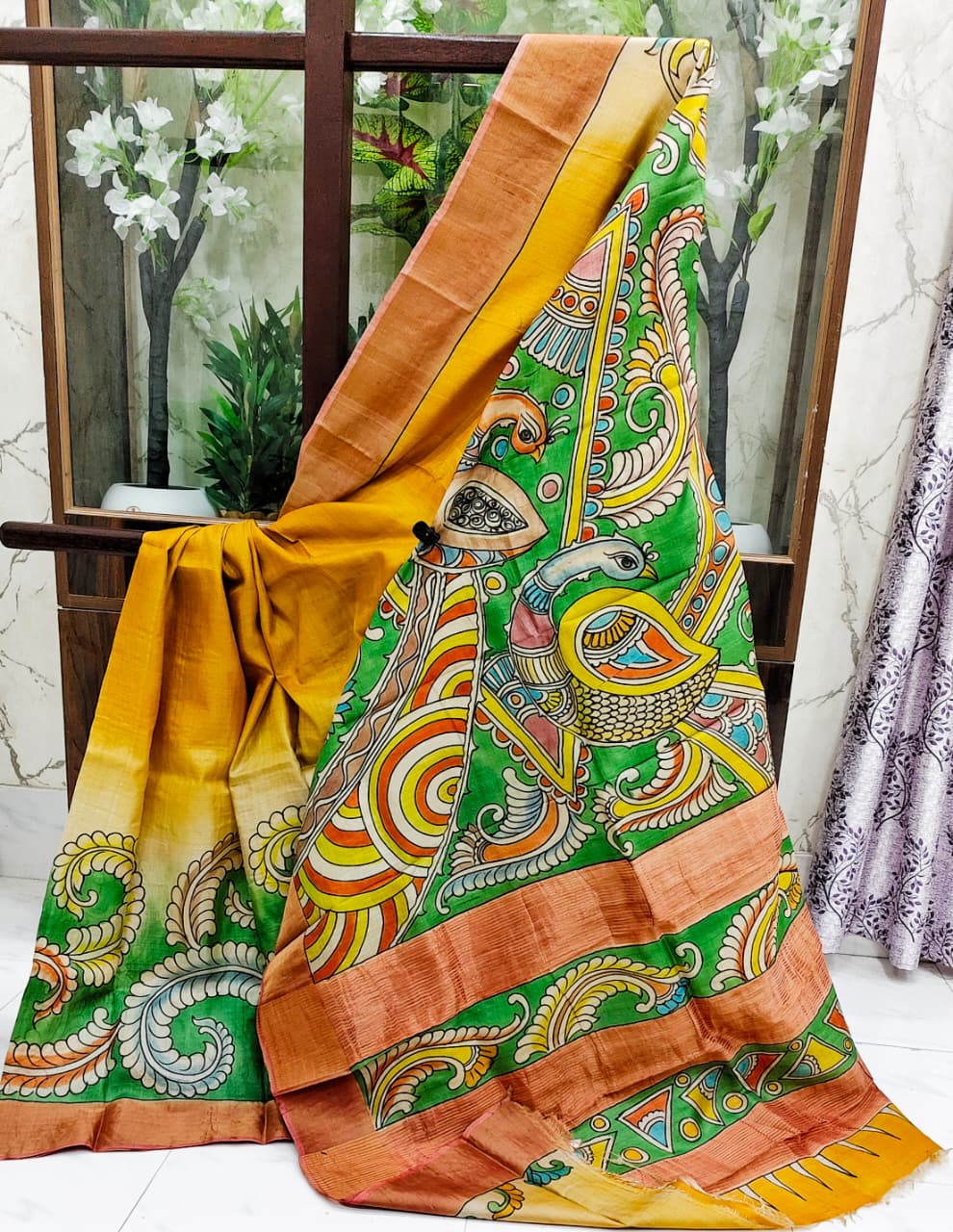 Elegant Gachi Tussar Silk Hand-Painted Kalamkari Saree