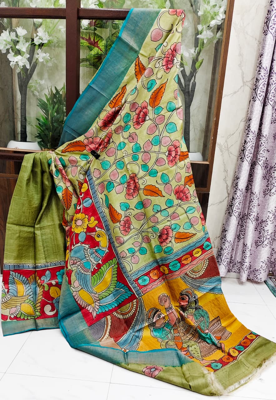 Elegant Gachi Tussar Silk Hand-Painted Kalamkari Saree