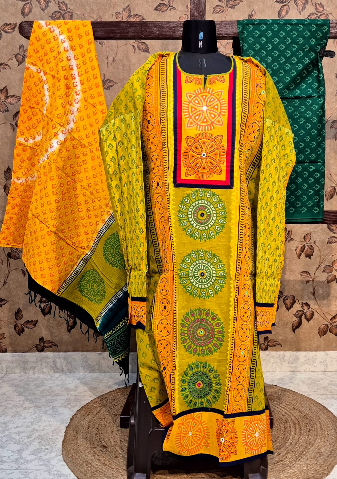 Yellow Block Print & Hand-Stitched Churidar Set