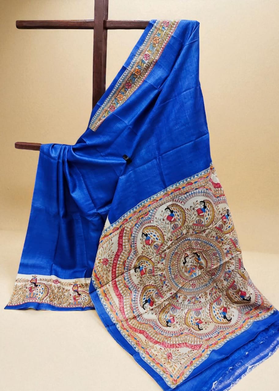 Hand Painted Madhubani on Gachi Tussar Saree