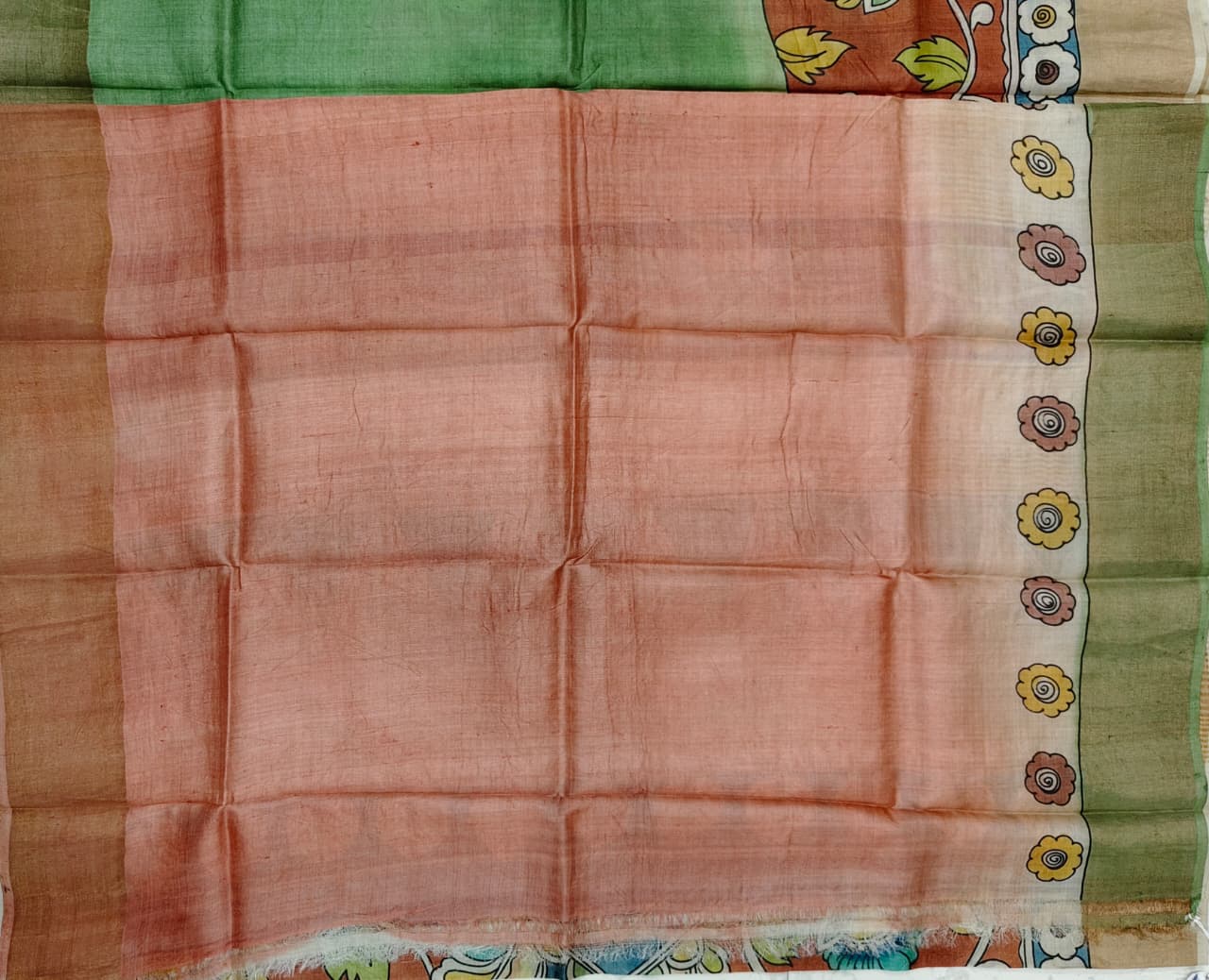 Hand Painted Kalamkari saree on Gachi Tussar