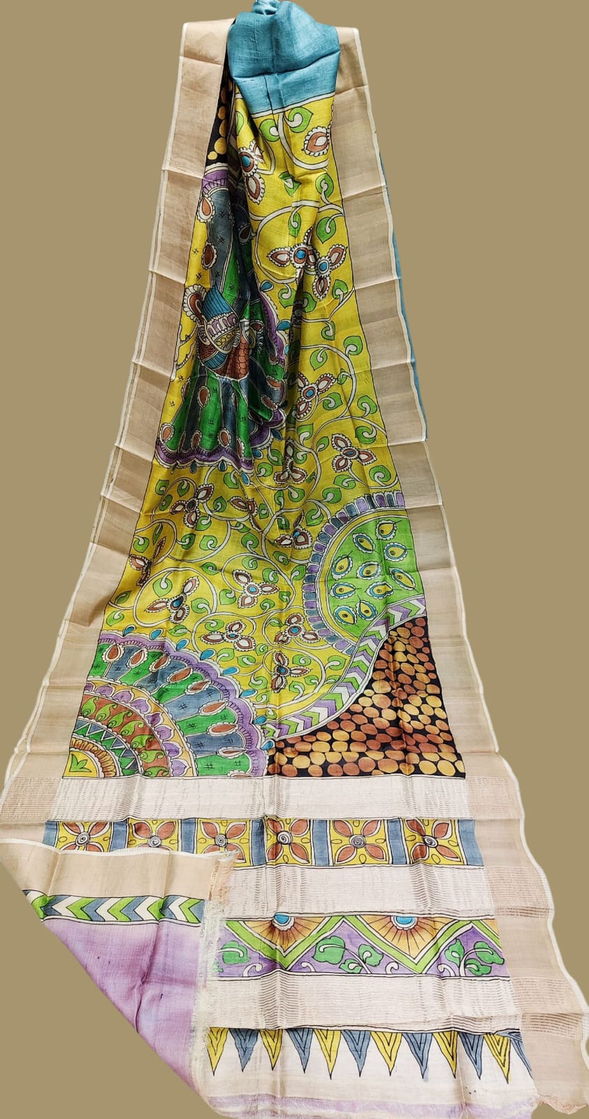 Hand Painted Kalamkari saree on Gachi Tussar
