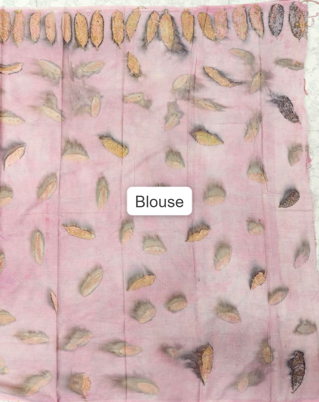 Organic Cotton Handloom Eco Print Saree-Pink