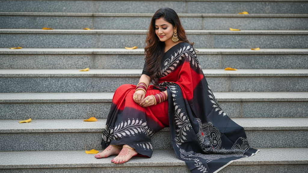 Hand-Painted Pure Silk Saree with Tribal Deity Art