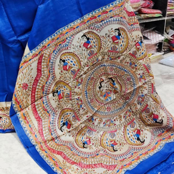 Hand Painted Madhubani on Gachi Tussar Saree