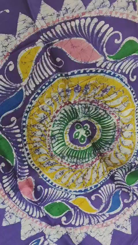 Handcrafted Purple Silk Batik Saree with Multicolor Mandala Motif