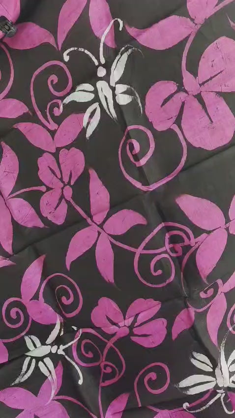 Magenta-Black Hand Batik Silk Saree with Floral Motifs