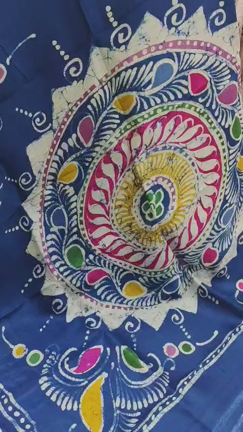 Royal Blue Silk Batik Saree with Vibrant Mandala Motif
