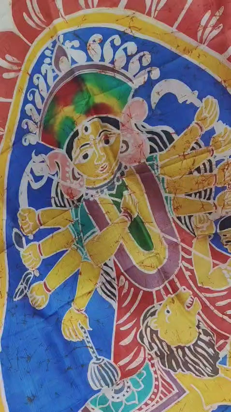 Divine Durga Motif Silk Batik Saree